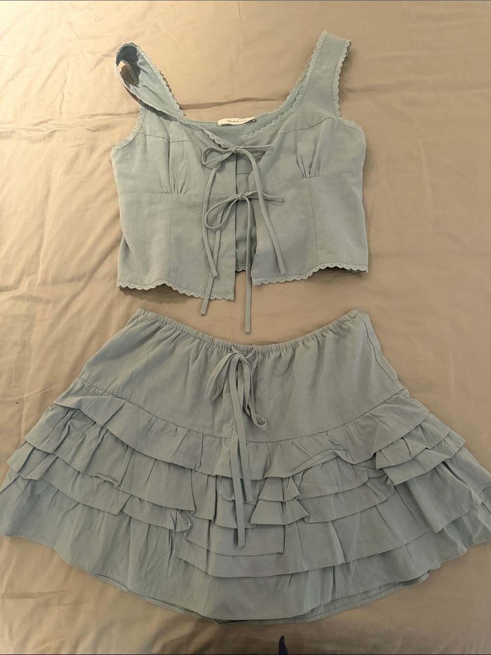 Light Blue Tiered Ruffle Mini Skirt - Women's
